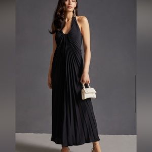 Anthropologie halter pleated maxi dress